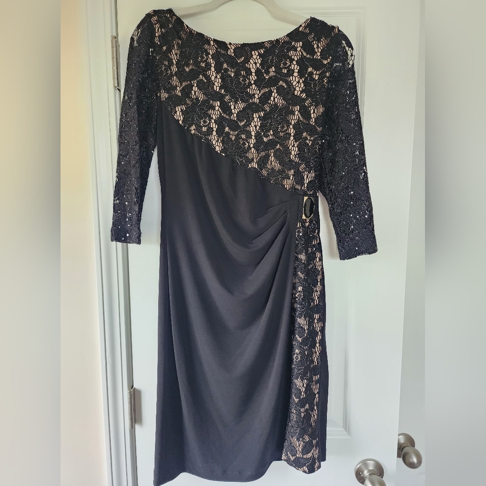 Tahari Elegant Black Lace Women's Dress Mini Sheath Dress Size 8